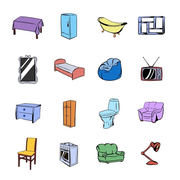 Furniture icons set cartoon — Stock Vector