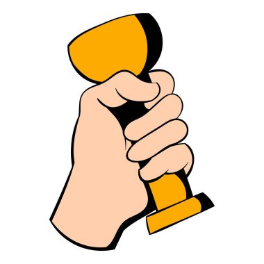 Hand holding trophy cup icon, icon cartoon clipart