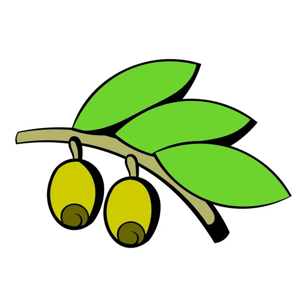 Olive su ramo con icona foglie, icona cartone animato — Vettoriale Stock