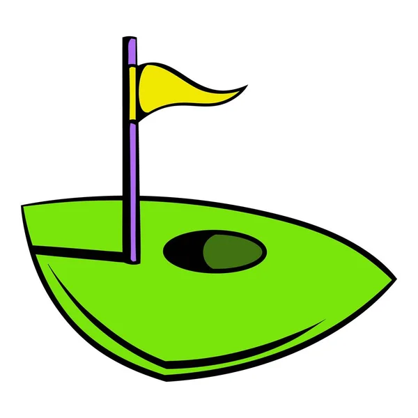 Vlag op een golfbaan pictogram, pictogram cartoon — Stockvector