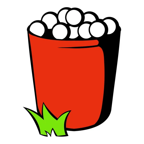 Roter Korb mit Golfbällen-Symbol, Icon-Cartoon — Stockvektor