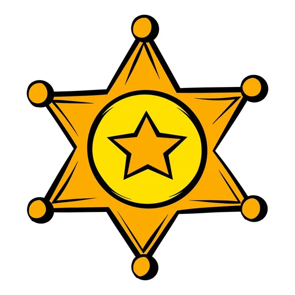 Ícone de crachá estrela xerife dourado, desenho animado ícone — Vetor de Stock