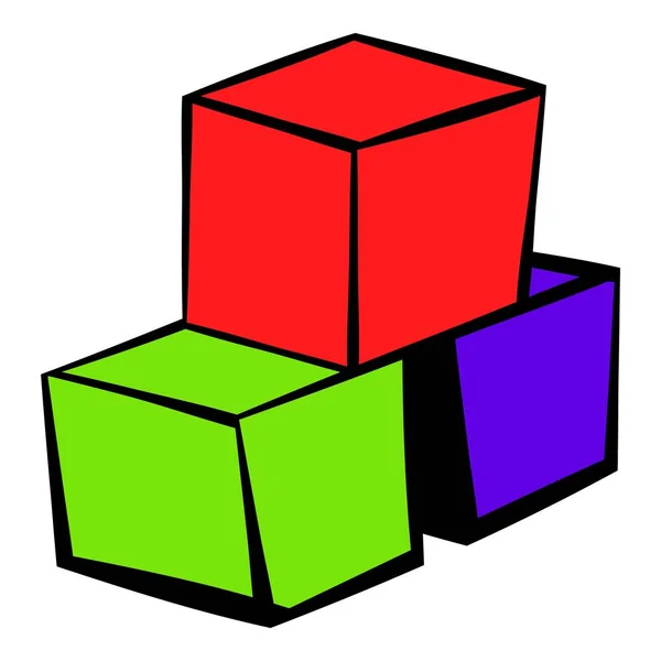 Три цветных кубика икона, иконка мультфильм — стоковый вектор