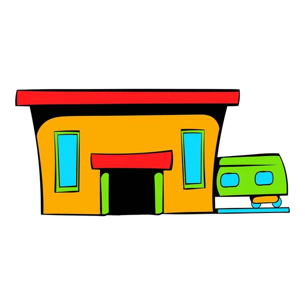 Ícone da estação ferroviária, ícone dos desenhos animados — Vetor de Stock
