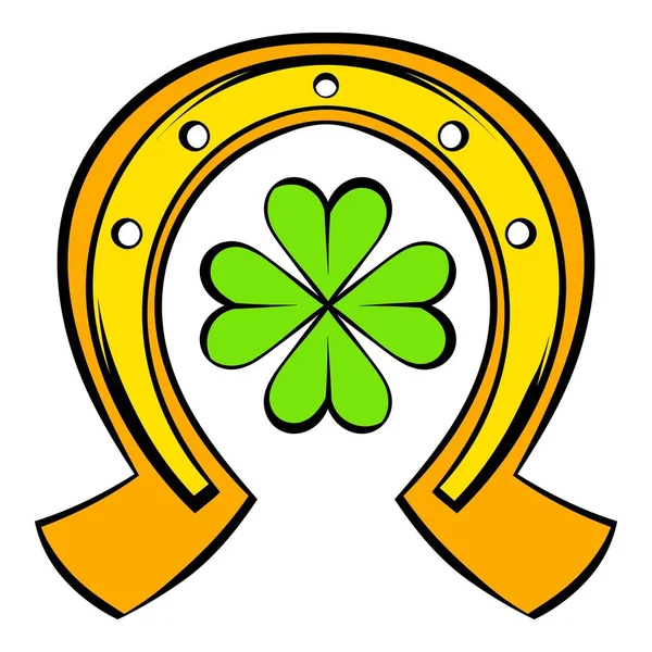 Hoefijzer en vier leaf clover pictogram, pictogram cartoon — Stockvector