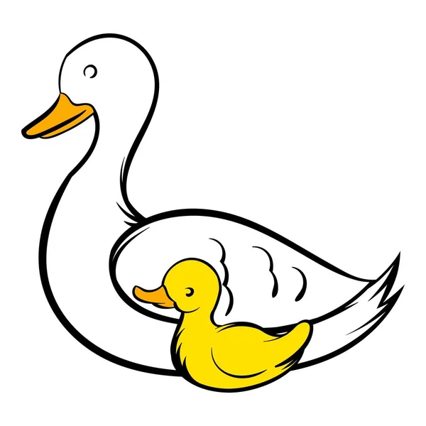 Madre cisne y el icono de la cigüeña, icono de dibujos animados — Vector de stock