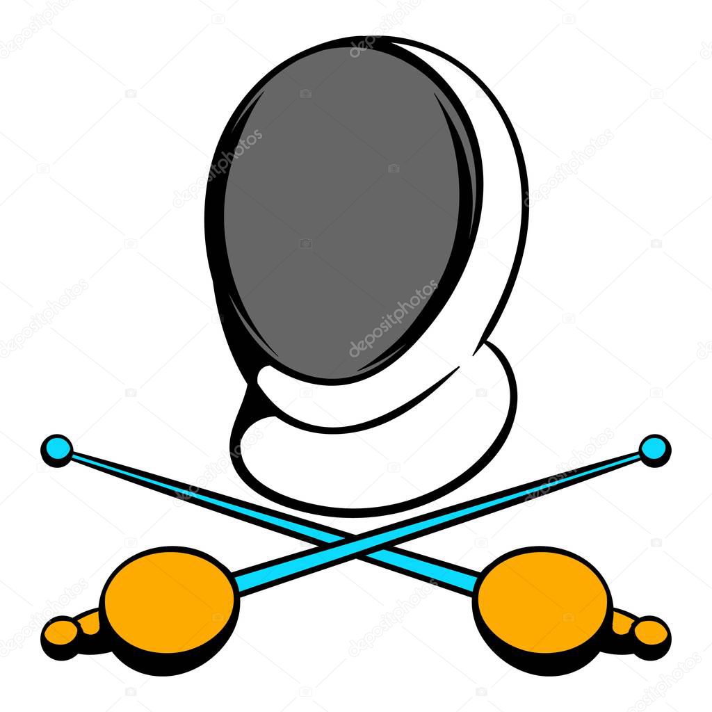 Fencing swords and helmet mask icon, icon cartoon