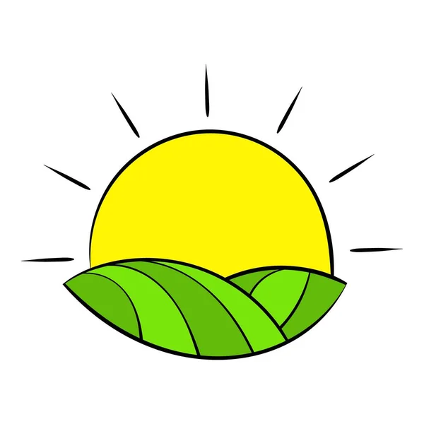 Solen över fälten i Frankrike ikonen tecknade — Stock vektor