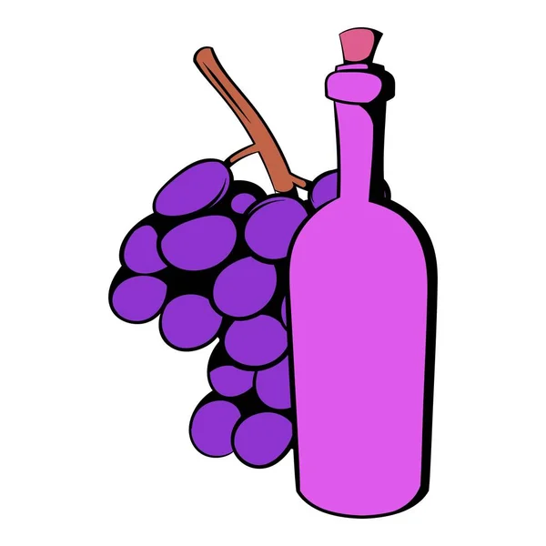 Bottle of wine grape branch icon cartoon — Stock Vector
