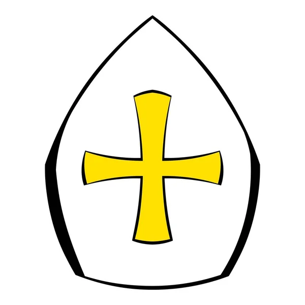 Папська тіара, капелюх з хрестом іконка мультфільм — стоковий вектор