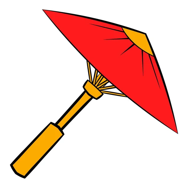 Asiático rojo parasol o paraguas icono de dibujos animados — Vector de stock