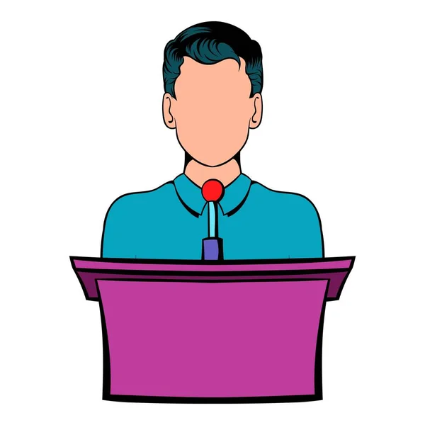 Orador hablando desde tribuna icono de dibujos animados — Vector de stock