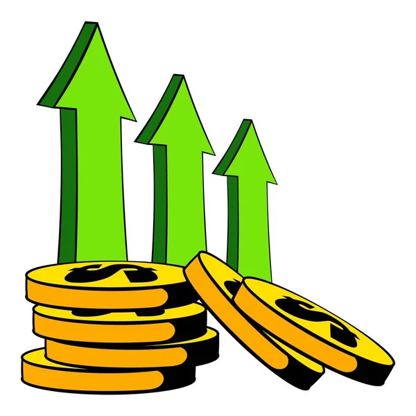 Aumento do ícone de renda em dinheiro desenhos animados —  Vetores de Stock