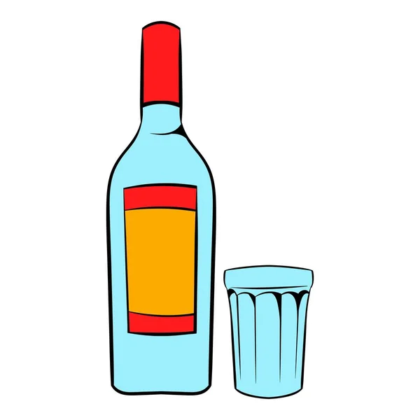 Butelka wódki i szkło ikona kreskówka — Wektor stockowy