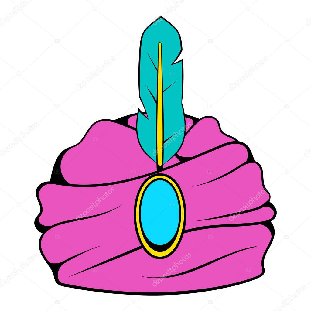 Turban with a feather icon cartoon