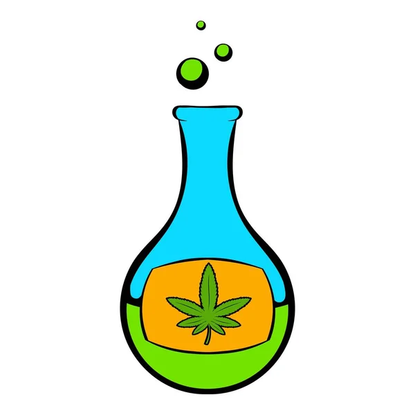 Tabung uji kimia dengan ikon daun ganja - Stok Vektor
