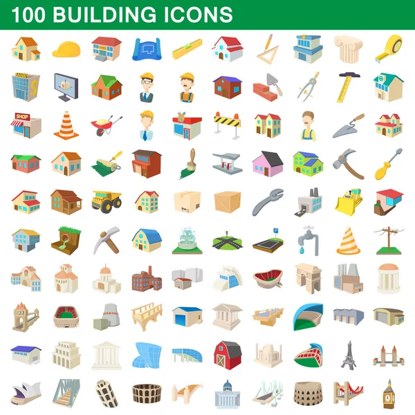 100 iconos de construcción conjunto, estilo de dibujos animados — Vector de stock