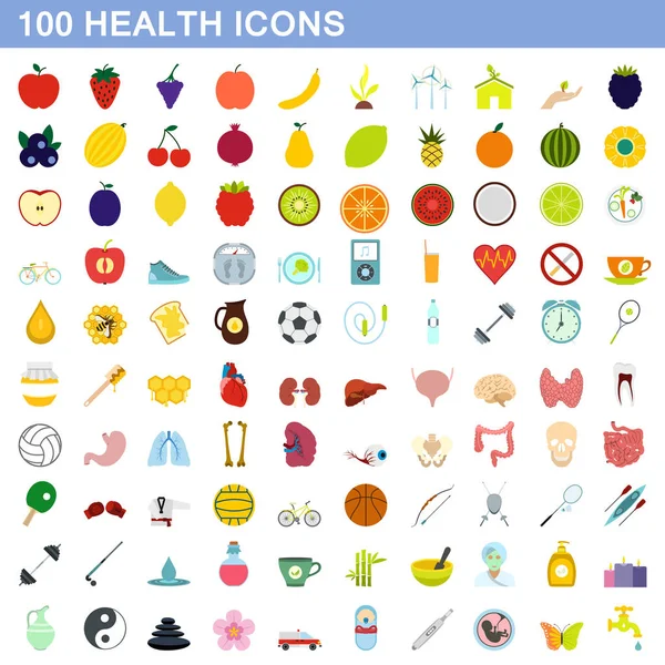 100 hälsa ikoner anger, platt stil — Stock vektor