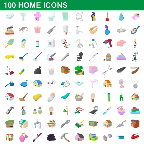 100 iconos del hogar conjunto, estilo de dibujos animados — Vector de stock