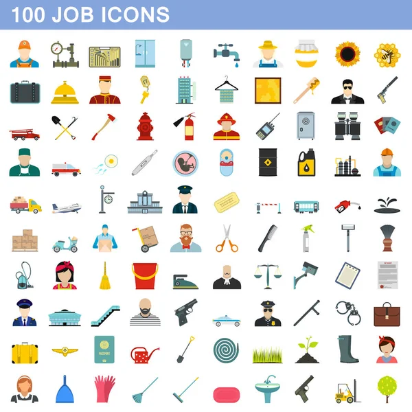 100 工作图标设置、 平风格 — 图库矢量图片