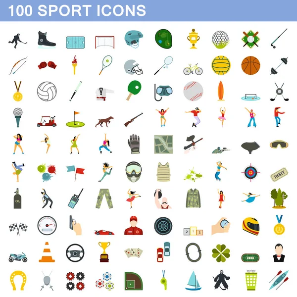 Conjunto de 100 iconos deportivos, estilo plano — Vector de stock