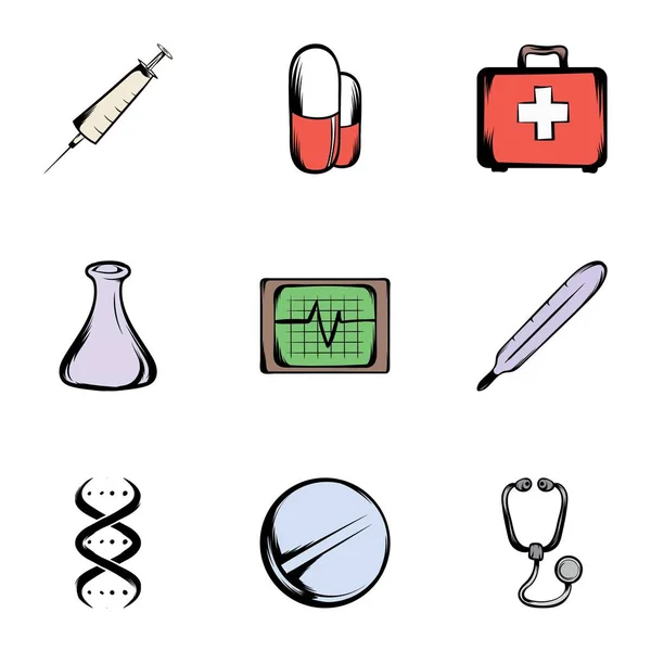 Conjunto de ícones de medicina, estilo cartoon —  Vetores de Stock