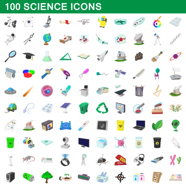 100 iconos de la ciencia conjunto, estilo de dibujos animados — Vector de stock