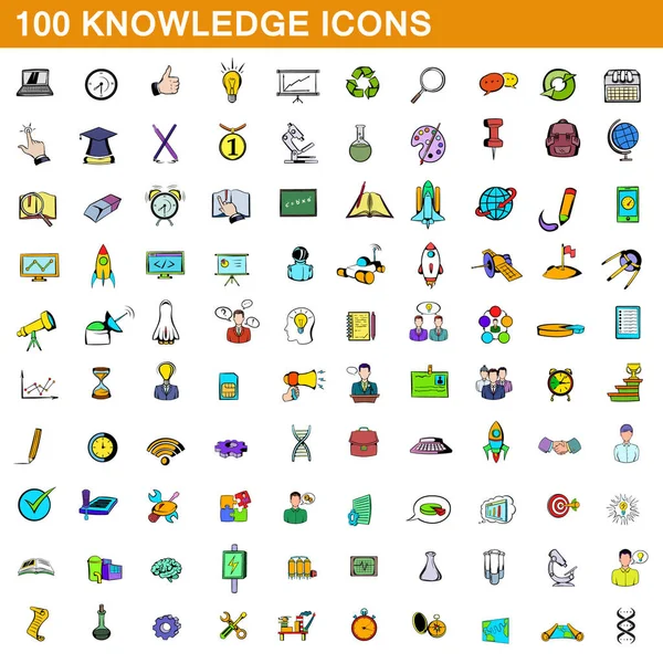 Conjunto de 100 ícones de conhecimento, estilo cartoon — Vetor de Stock