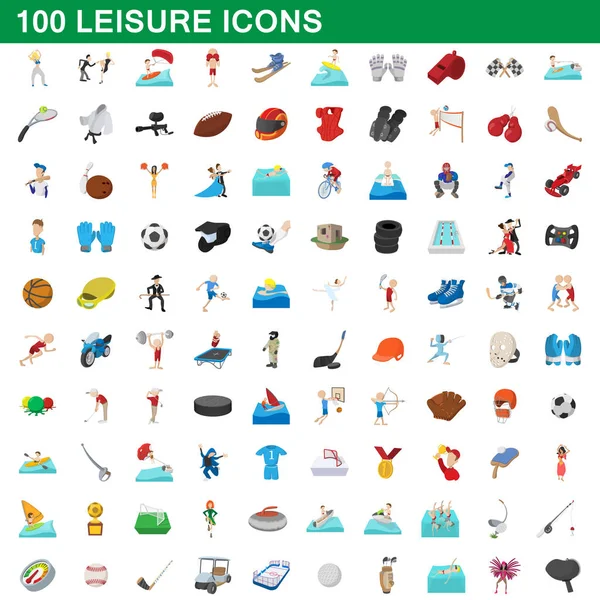 100 conjuntos de ícones de lazer, estilo cartoon —  Vetores de Stock