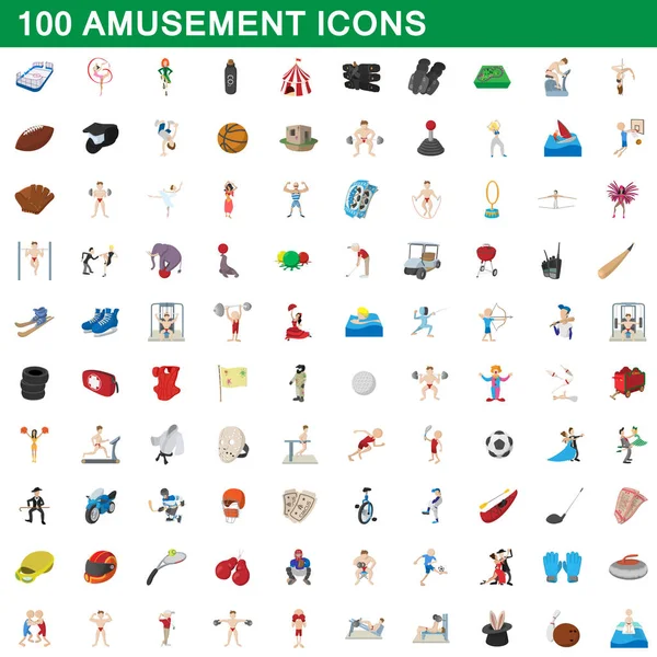 Conjunto de ícones de diversão 100, estilo cartoon —  Vetores de Stock