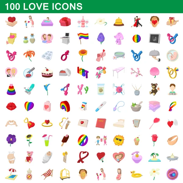 100 iconos de amor conjunto, estilo de dibujos animados — Vector de stock