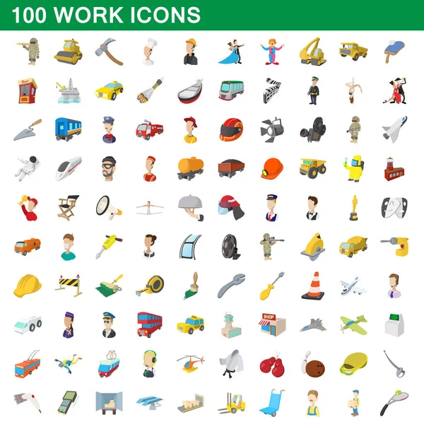 100 werk iconen set, cartoon stijl — Stockvector