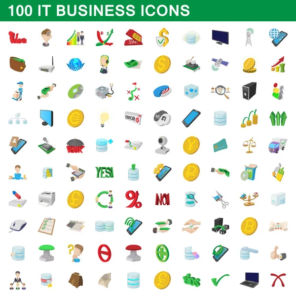 100 iconos de negocios conjunto, estilo de dibujos animados — Vector de stock