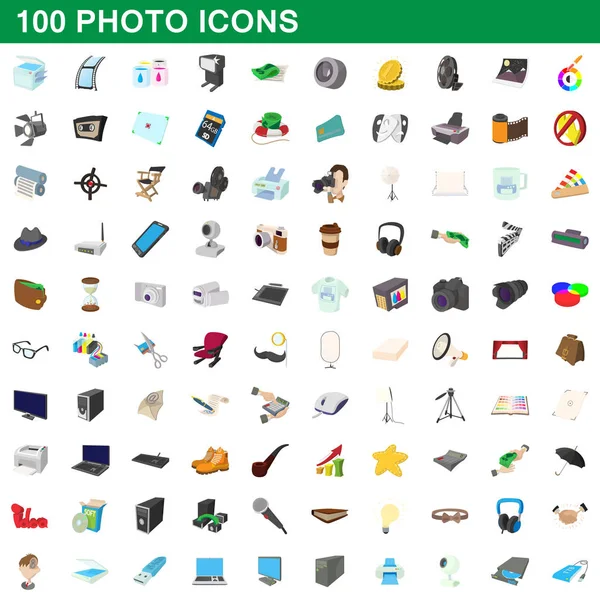 100 iconos de la foto conjunto, estilo de dibujos animados — Vector de stock
