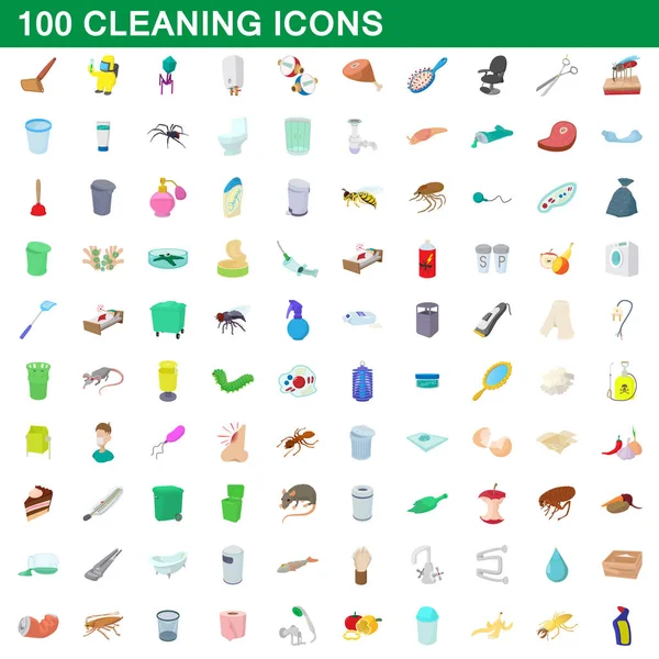 100 set de limpieza, estilo de dibujos animados — Vector de stock