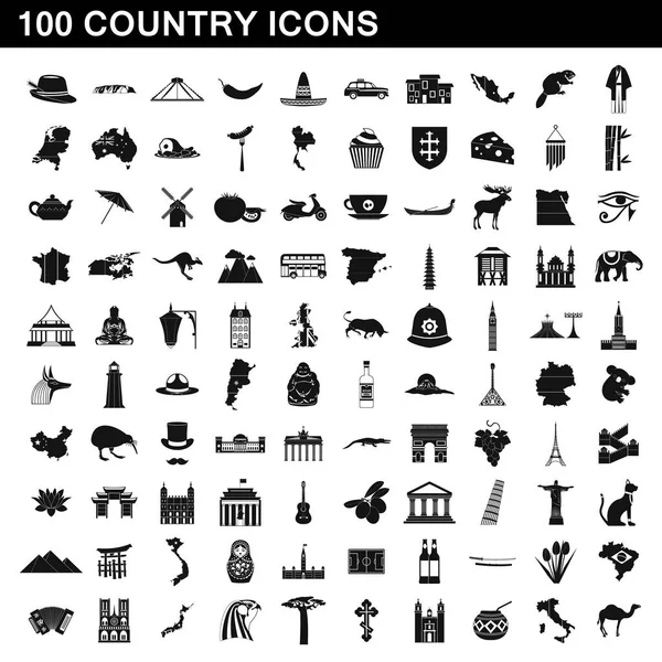 100 देश प्रतीक सेट, सरल शैली — स्टॉक वेक्टर