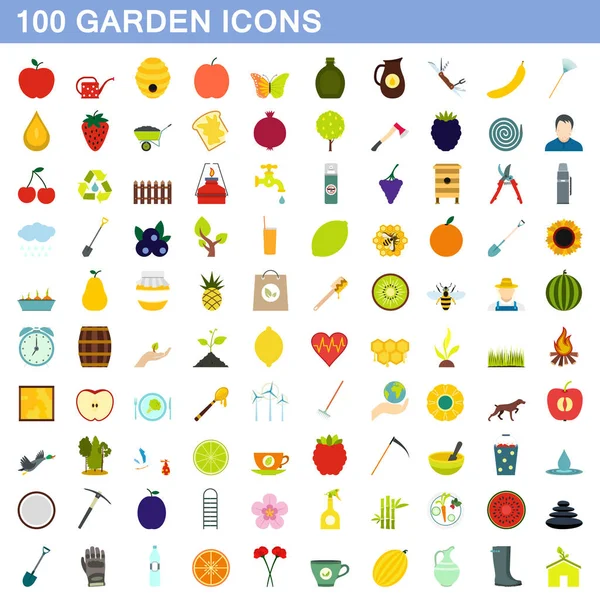 100 iconos de jardín, estilo plano — Vector de stock