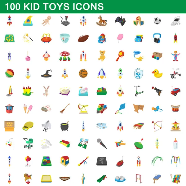 100 juguetes para niños, estilo de dibujos animados — Vector de stock