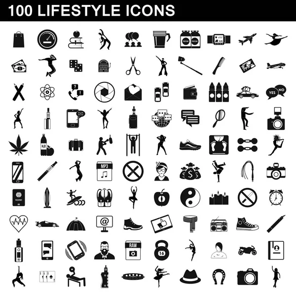 100 iconos de estilo de vida conjunto, estilo simple — Archivo Imágenes Vectoriales
