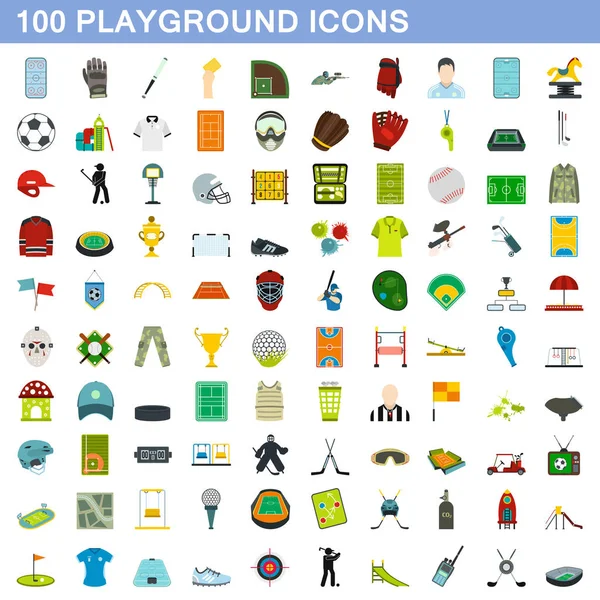 100 conjunto de ícones de playground, estilo plano —  Vetores de Stock