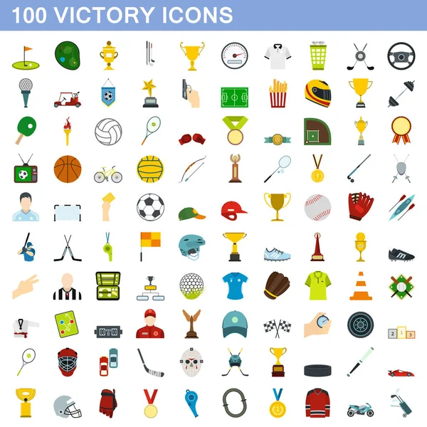 100 ícones de vitória, estilo plano —  Vetores de Stock
