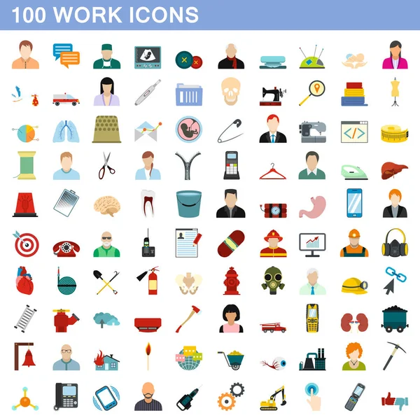100 work icons set, flat style Vector Graphics