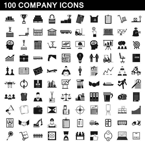 100 společnosti ikony nastavit, jednoduchý styl — Stockový vektor