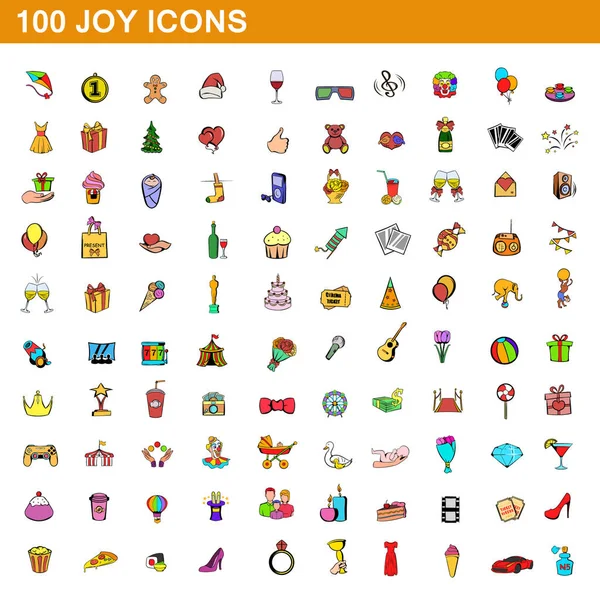 100 iconos de la alegría conjunto, estilo de dibujos animados — Vector de stock