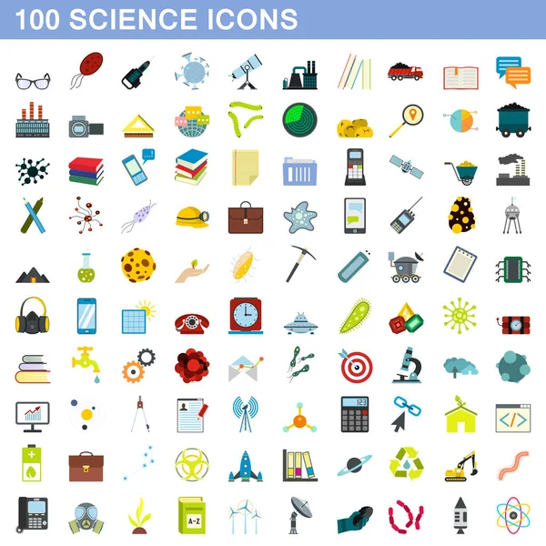 100 bilim simgeler kümesi, stil düz — Stok Vektör