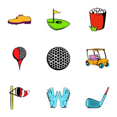 Golf rekabet Icons set, karikatür tarzı