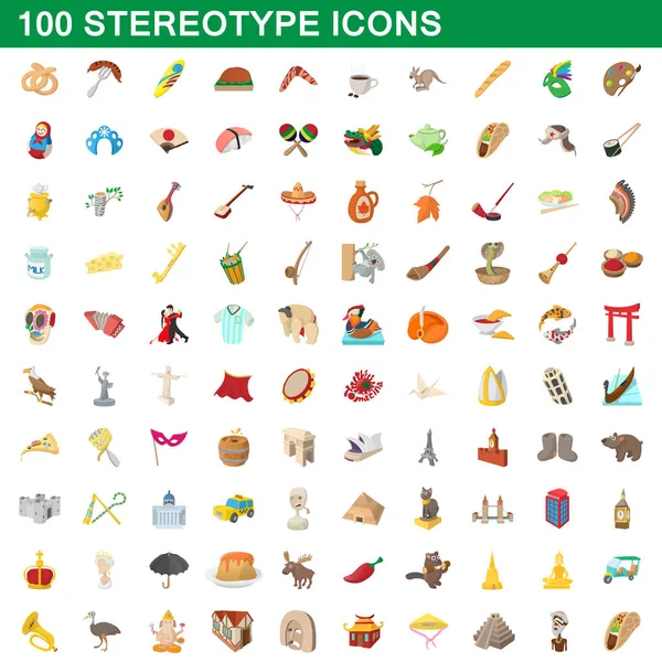 100 iconos estereotipo conjunto, estilo de dibujos animados — Vector de stock