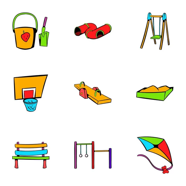Dětské hřiště ikony set, kreslený styl — Stockový vektor