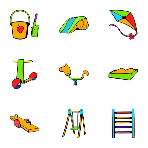 Conjunto de iconos de vacaciones para niños, estilo de dibujos animados — Vector de stock