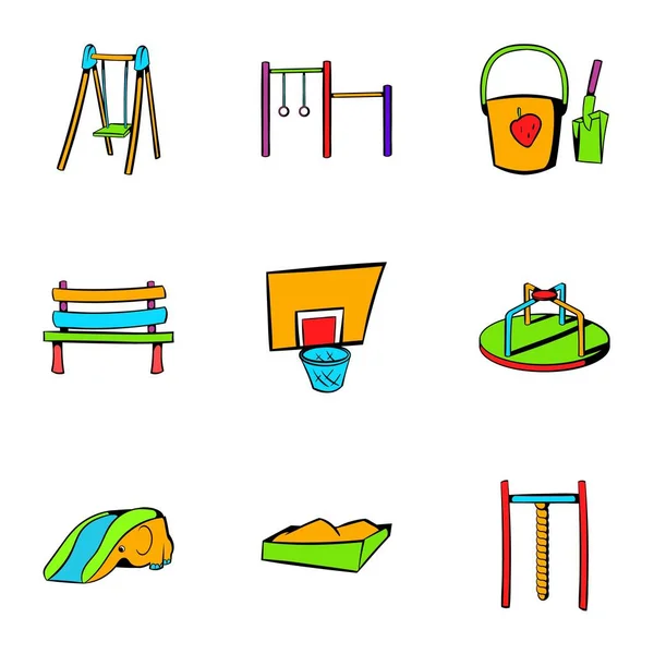 Conjunto de iconos de parque infantil, estilo dibujos animados — Vector de stock